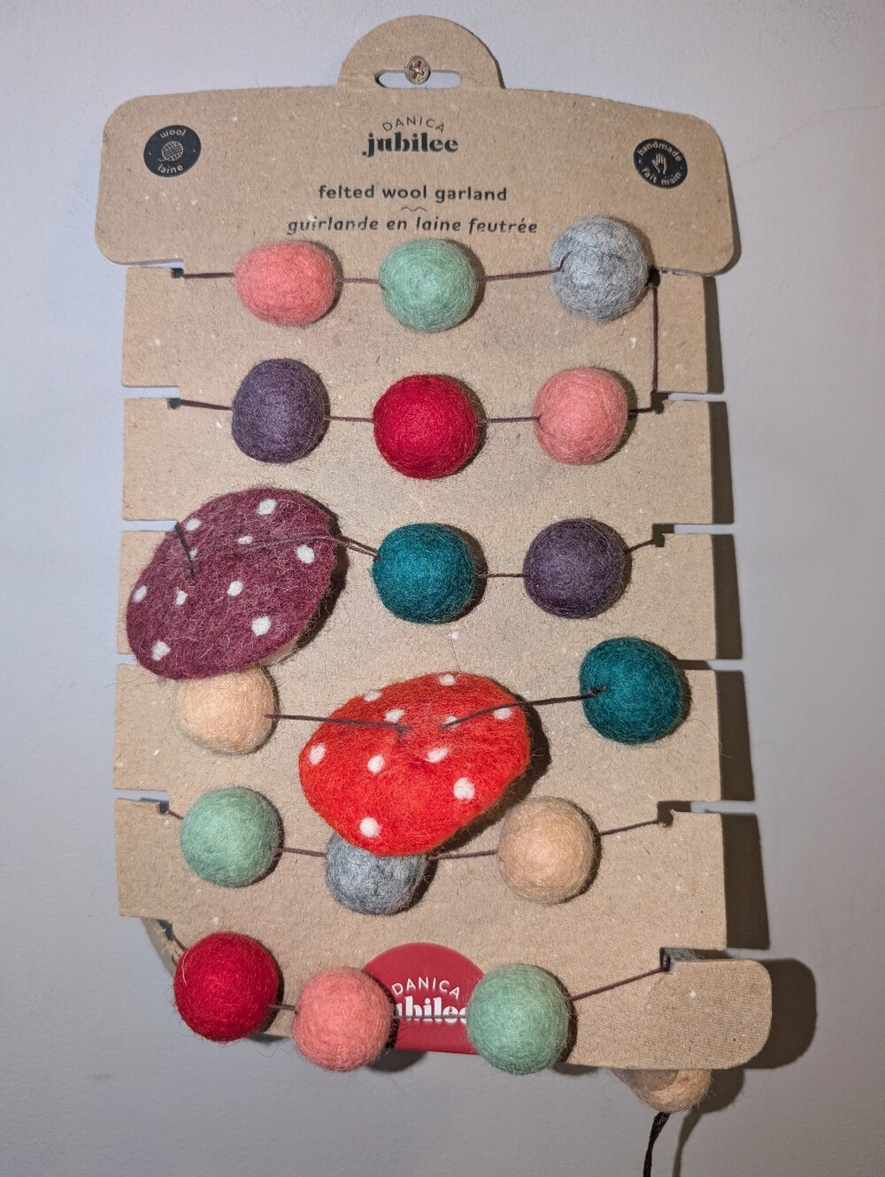 🆕 Danica Jubilee Felted Wool Toadstool Garland 78" Multicolor Handmade In Nepal